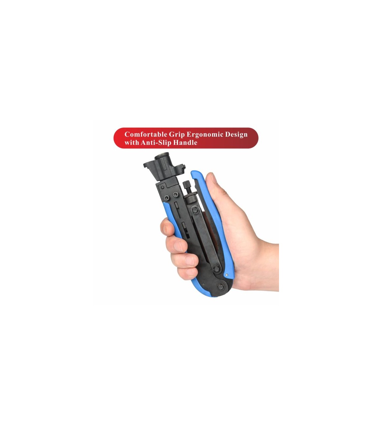 Coax cable stripping store and crimping tool