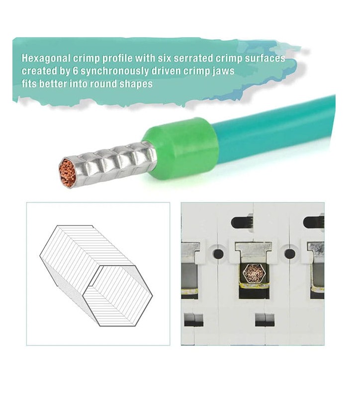 Pince à sertir avec cliquet hexagonal pour embouts de fil 0,5-16,0 mmq