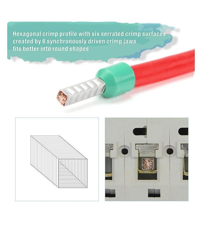 Pince à sertir avec cliquet hexagonal pour embouts de fil 0,5-16,0 mmq