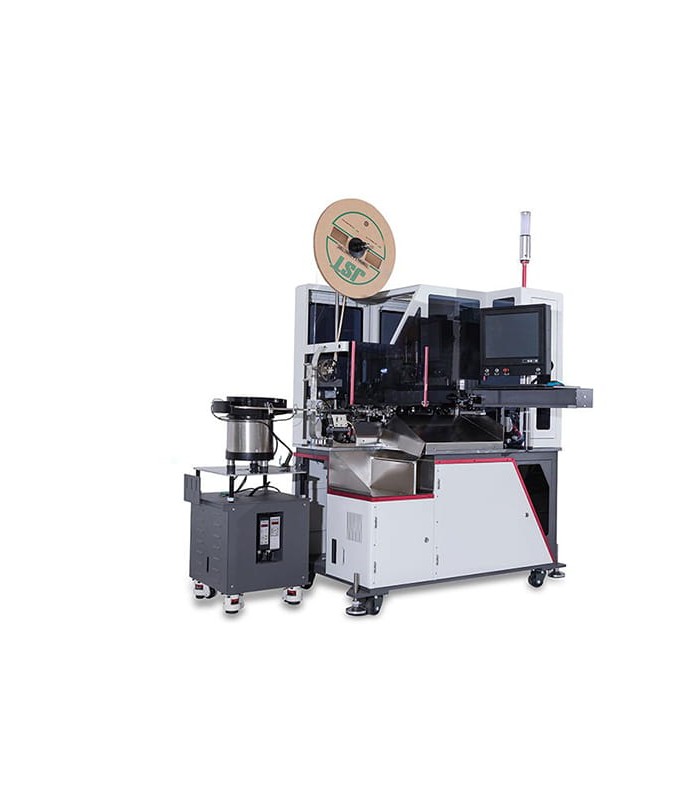 Máquina automática para engarzar, insertar conectores y soldar.