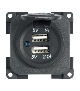 Presa usb doppia 1A/ 2.1A 5V con tappo fissaggio 4 fori da pannello nera