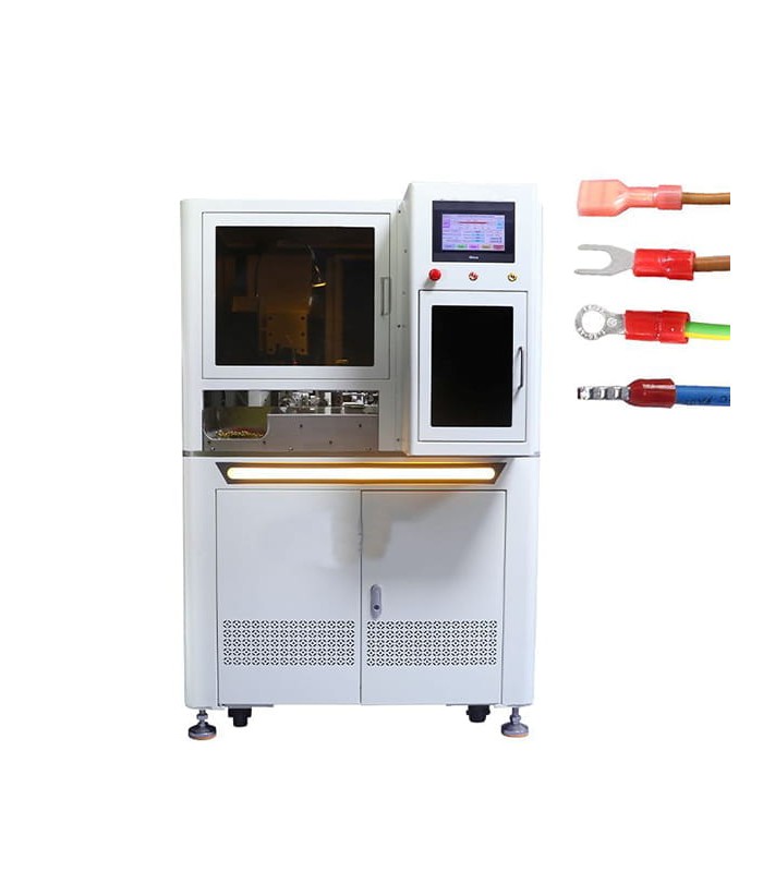 Cutting, stripping and crimping machine for insulated terminals, with protective cover