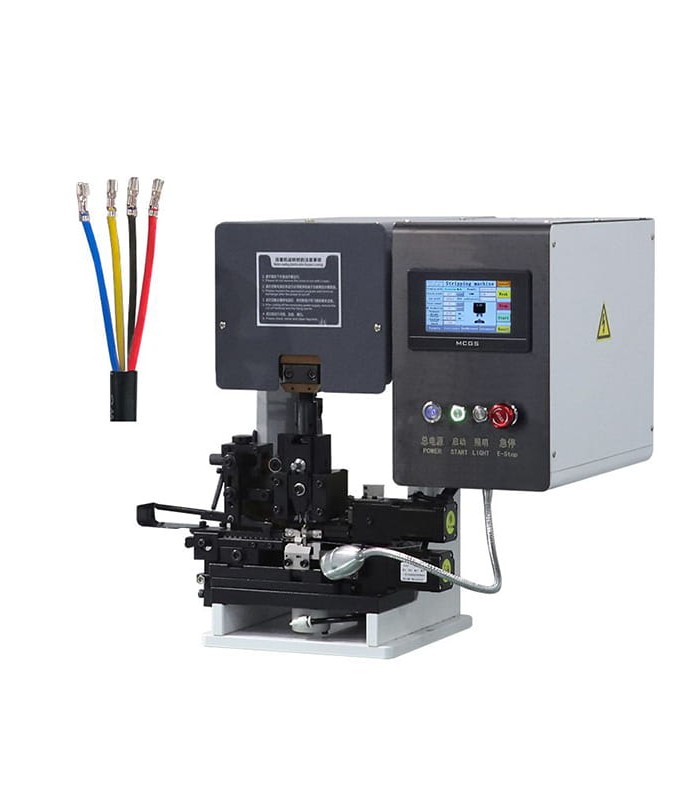 Machine automatique pour dénuder et sertir les cosses avec section de rubanage latéral 32-20 AWG