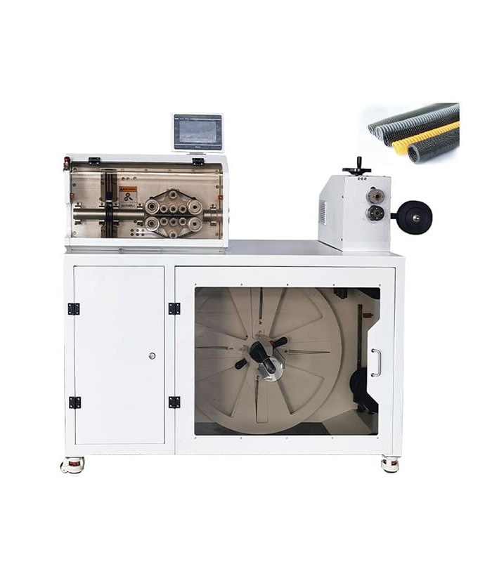 Machine for automatic cutting of corrugated pipe with power supply and support base