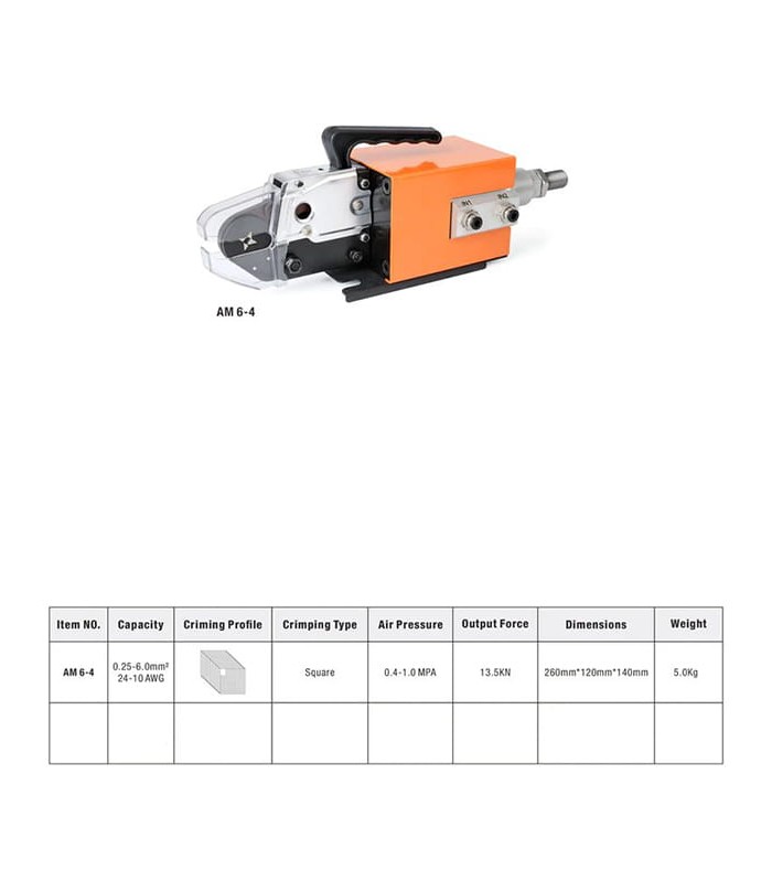 Pince à sertir pneumatique pour embouts de câbles à sertissage carré (0,25–6 mmq)