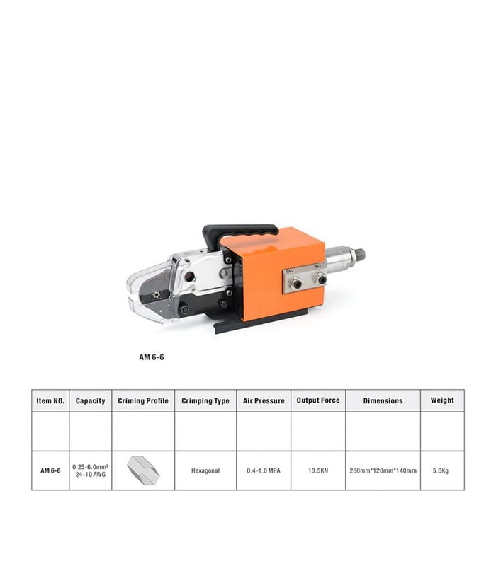 Alicate neumático para crimpado hexagonal de punteras de cable (0,25–6 mmq)