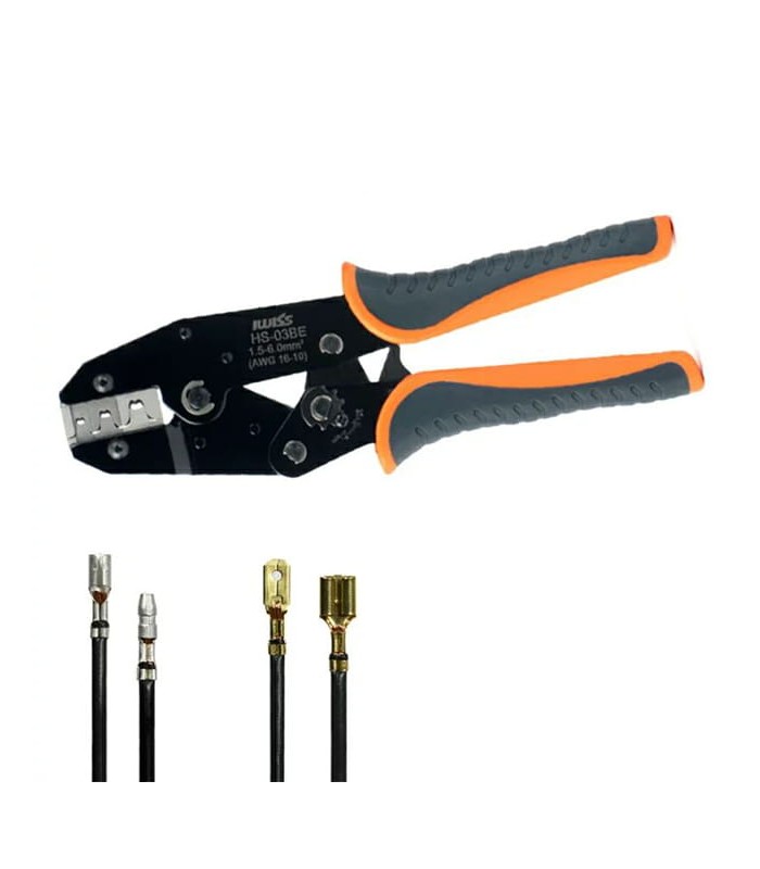 Ratchet crimping tool for faston terminals, forks and eyelets 1.0–6.0 mmq