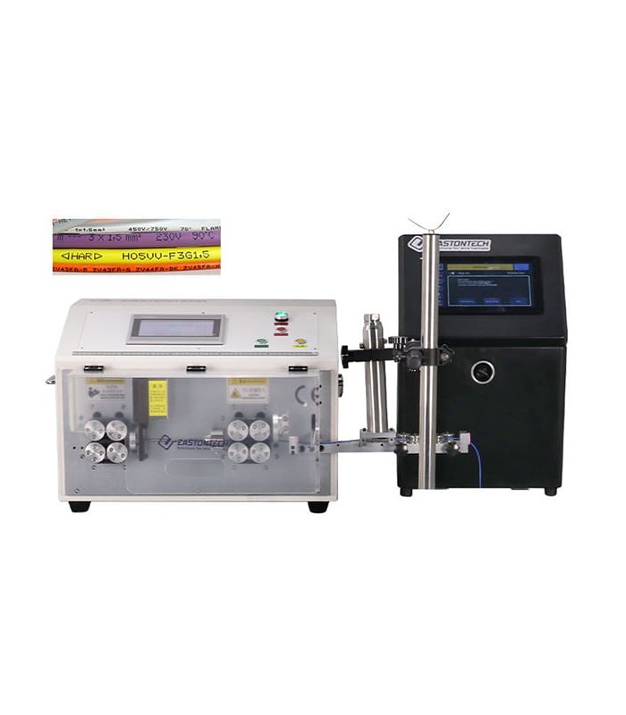 Automatische Maschine zum Schneiden und Abisolieren von einadrigen Kabeln (1,5–35 mm²) + Tintenstrahlmarkierer