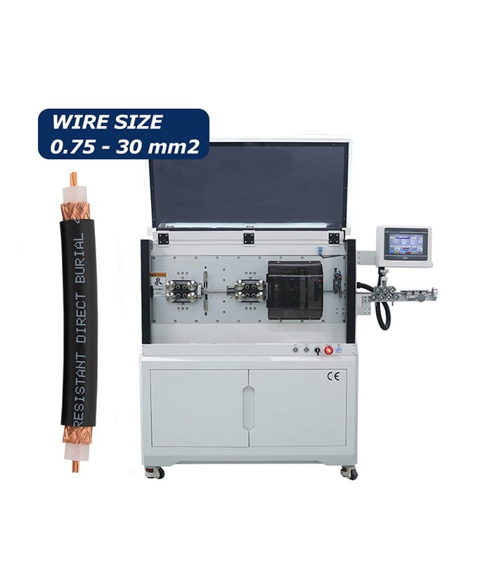 Automatic machine for cutting and stripping single-core, multi-core and coaxial cables with rotating blade