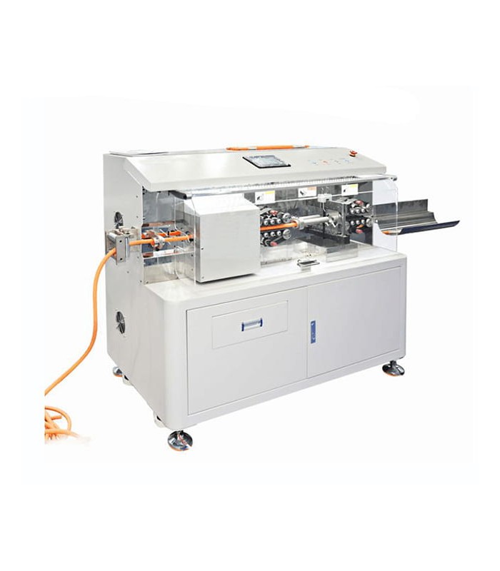 Automatic machine with rotating blade cuts and strips single-core cables up to 6 layers