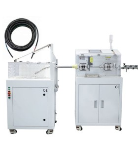 Automatic machine with rotating blade cuts and strips single-core cables up to 3 layers with winder