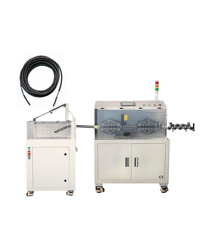 Automatic machine for cutting and stripping single and multicore cables with automatic winding device