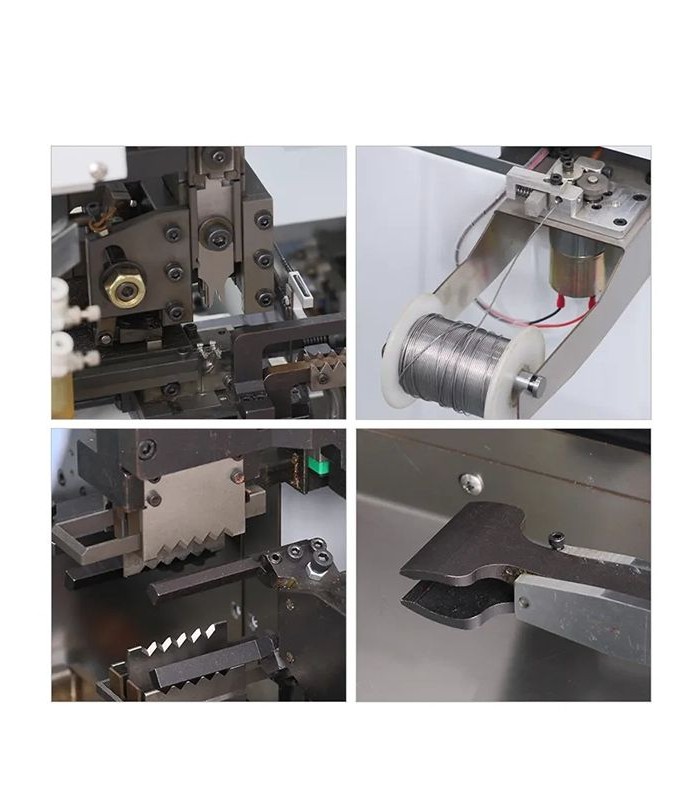 Machine cuts, strips and crimps on one side and strips and seals on the other side