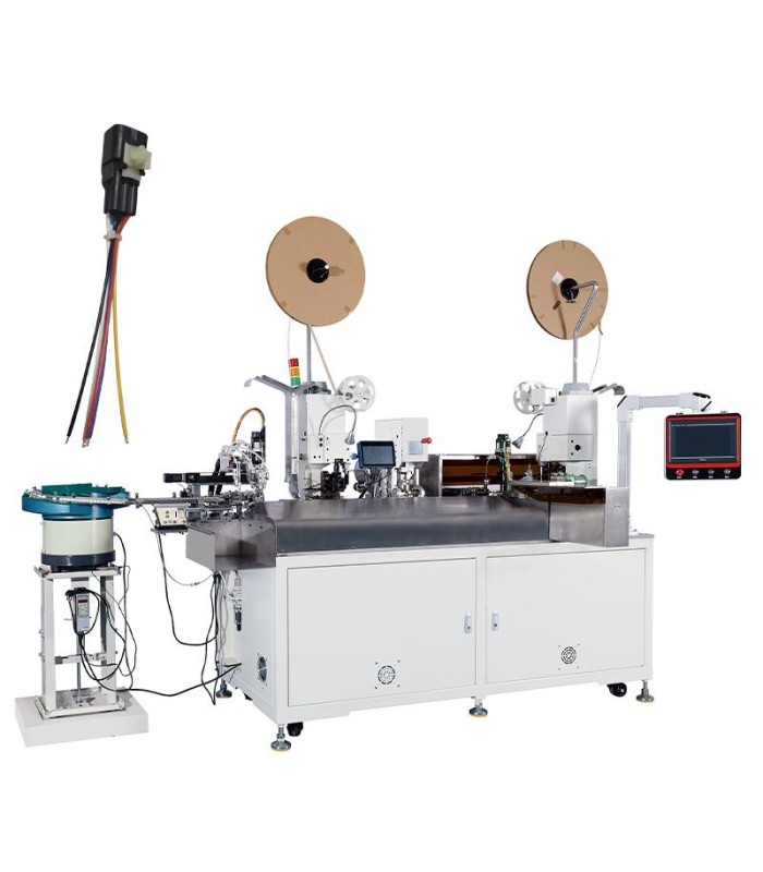 Automatic crimping machine, inserting the connector on one side