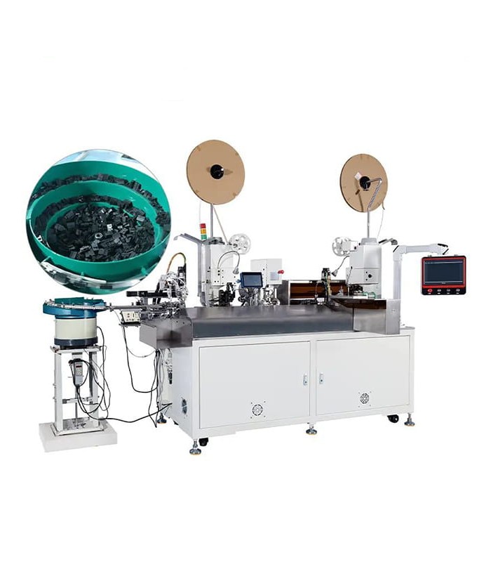 Automatic crimping machine, inserting the connector on one side