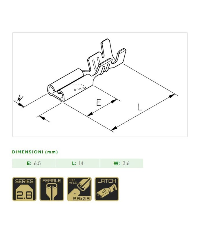 Terminale 2,8x0,8 femmina Fastin-Faston sezione 0,5-1 ottone stagnato