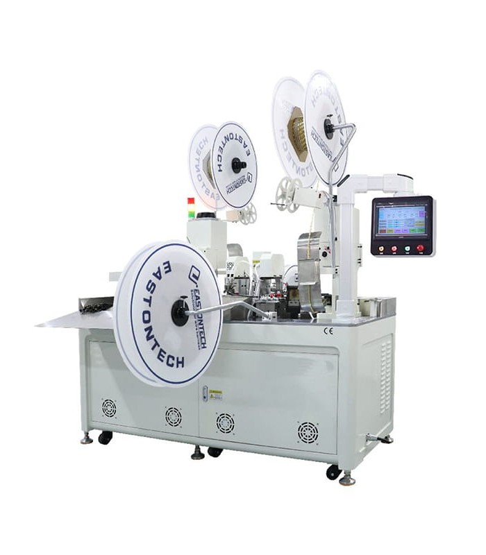 Machine automatique de sertissage de cosses double face et d'insertion automatique de gaines thermorétractables (0,5-10 mm)