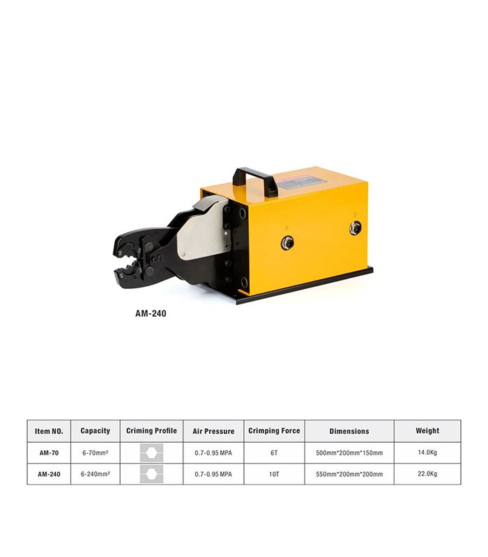 Pince à sertir pneumatique avec matrices type B pour cosses de câbles (16 – 240 mmq)