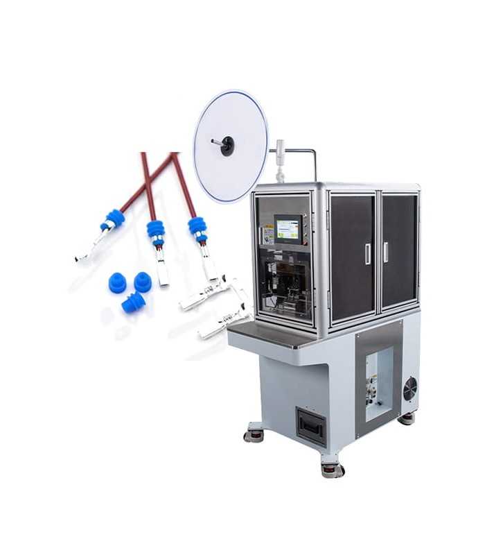 Macchina semiautomatica per spelatura e crimpatura di terminali con inserimento di connettori impermeabili