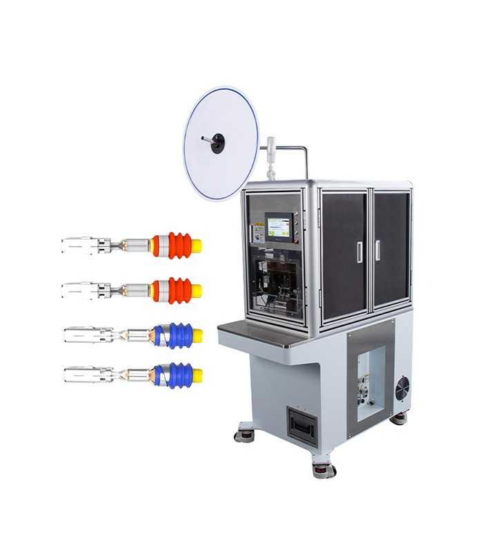 Máquina semiautomática para pelado y engaste de terminales con inserción de conectores impermeables
