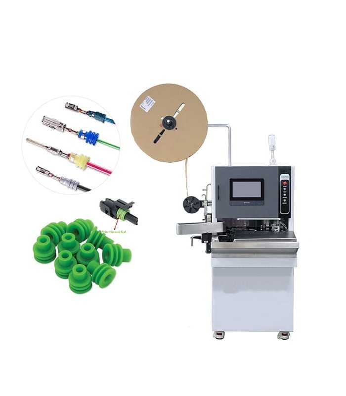 Semi-automatic machine for cutting, stripping, crimping and inserting connectors on cables