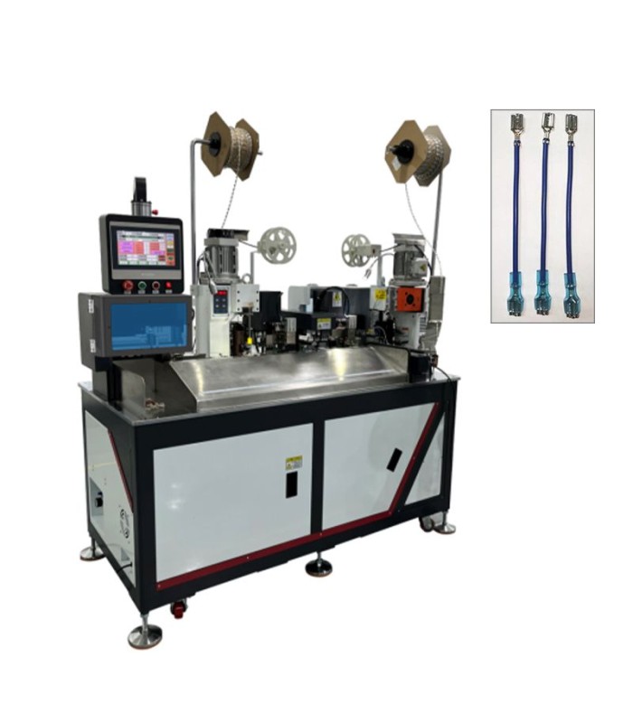 Automatic crimping machine, terminal insertion on both sides