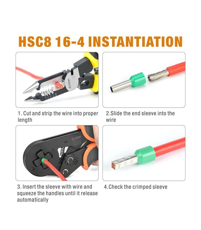Crimping tool for square crimping of end sleeves ferrules (6 - 16 mmq)