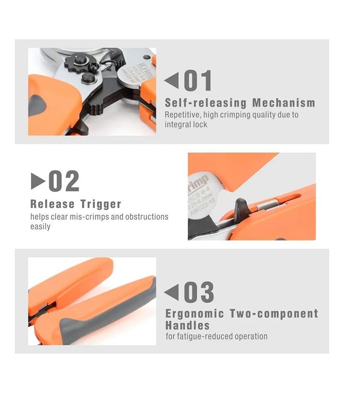 Crimping tool for square crimping of end sleeves ferrules (0.25 - 6 mmq)