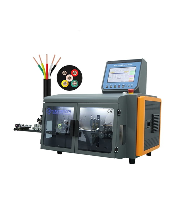 Automatic machine for cutting and stripping single and multicore cables