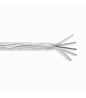 Cable FR5F 5G0,75, transparente con conductores FEP y polaridad interna azul, marrón, negro, gris y amarillo/verde