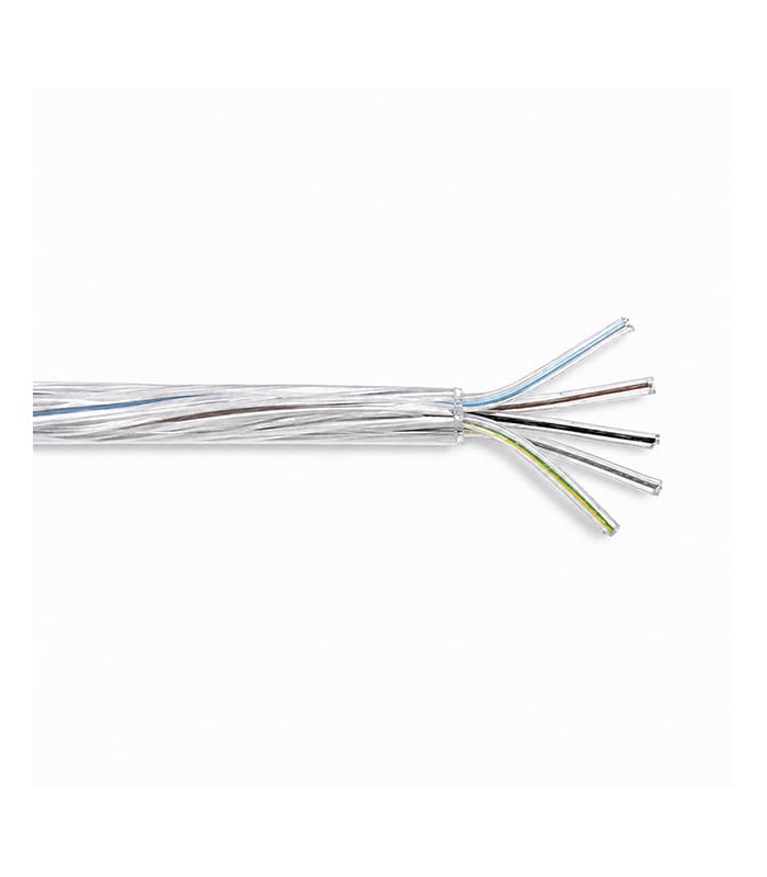 FR5F-Kabel 5G0,75, transparent mit FEP-Leitern und interner blauer, brauner, schwarzer, grauer und gelb/grüner Polarität